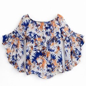 Fever Artsy Boho Bell Sleeve Rayon Top Festival Size Large